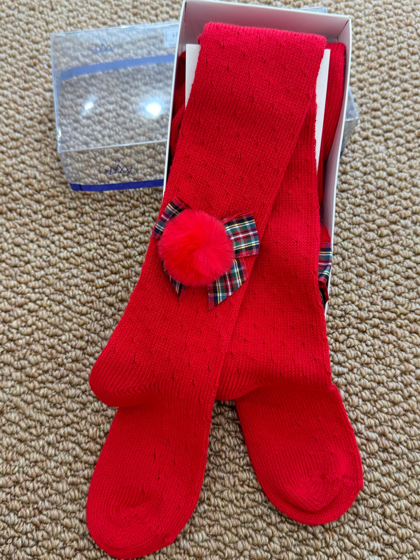 Calzamaglia traforata tartan ponpon