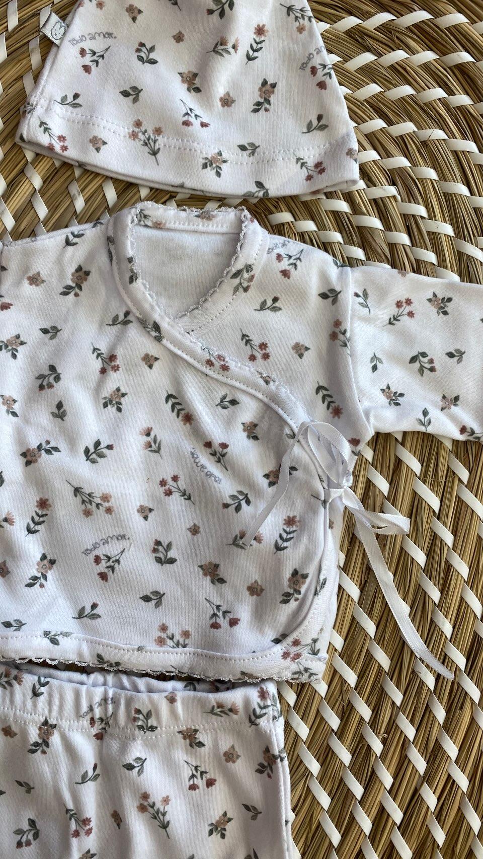 Completo Clinico PREMATURI Fiori 3 pezzi Cotone TODO AMOR