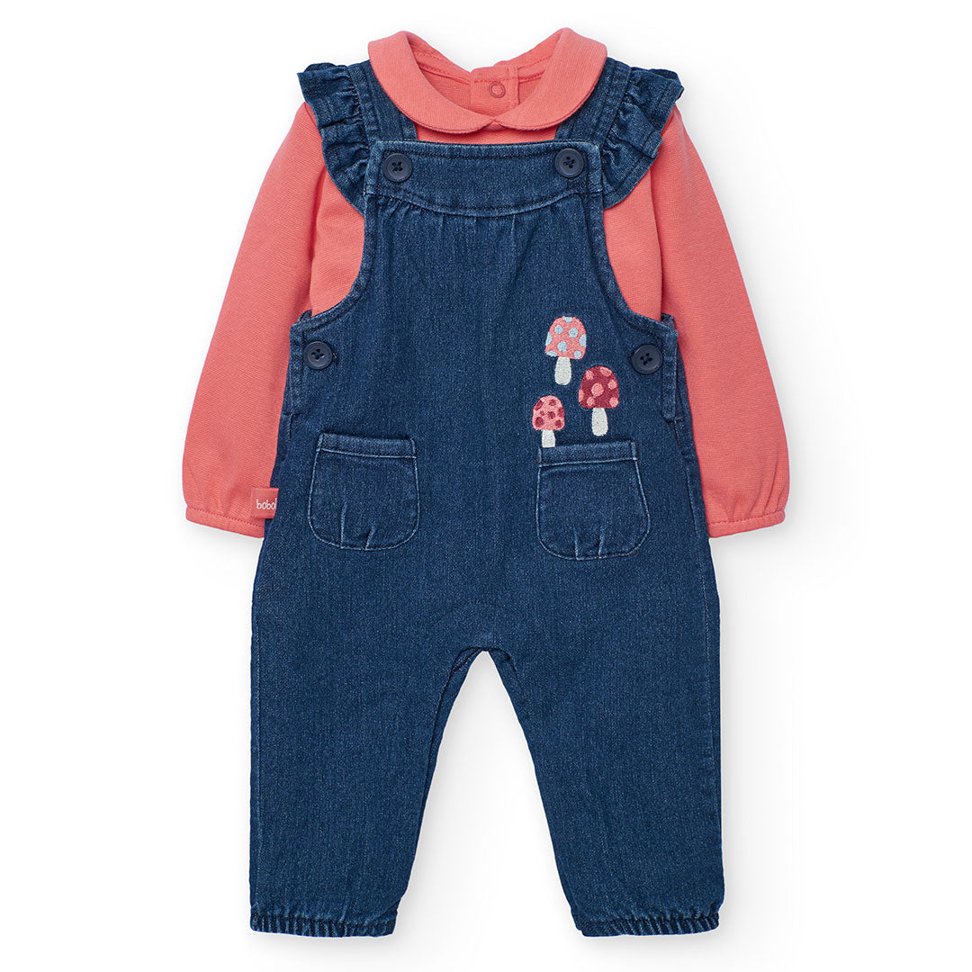 Completo salopette in denim con body