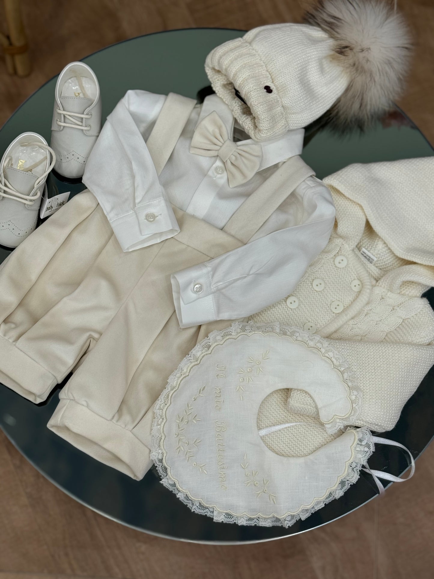 Completo salopette velluto champagne