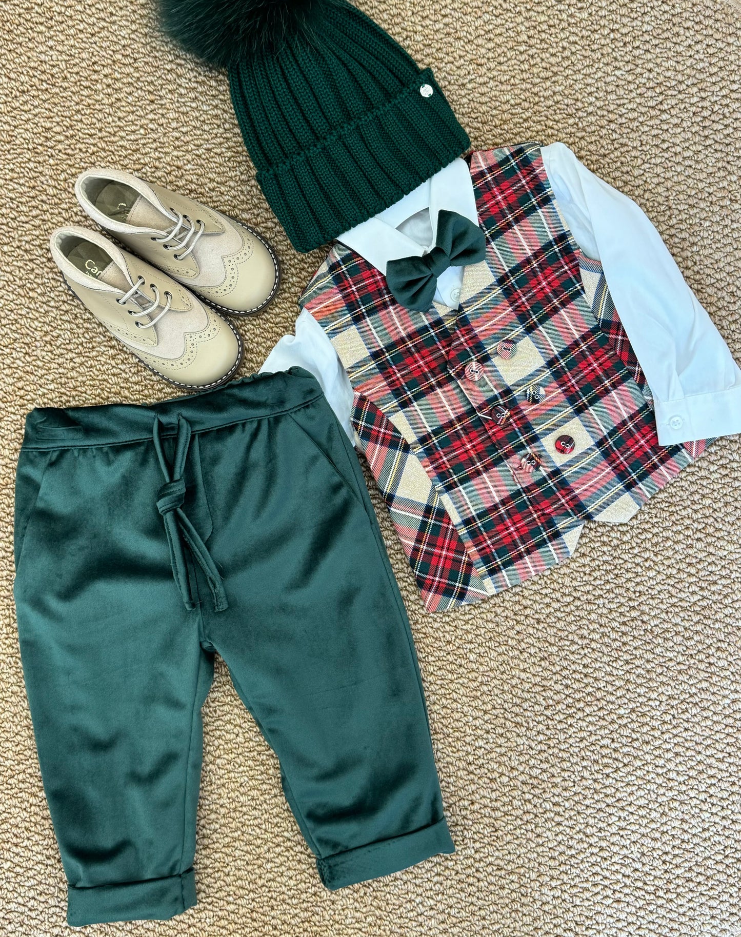 Completo ometto tartan e velluto