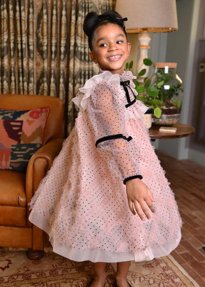 Adelia Flock Dotted Tulle Dress Blush Pink