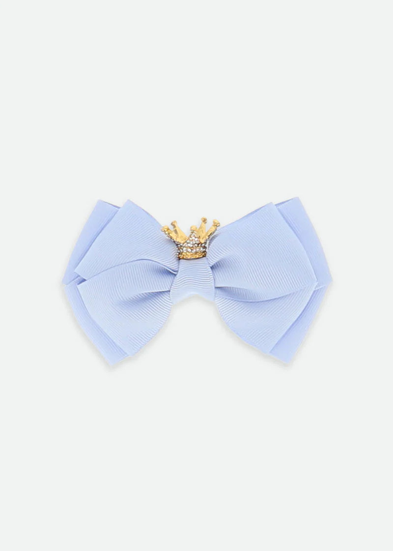 Fermaglio con fiocco e corona blu pallido