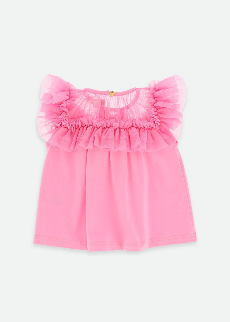 T-Shirt con scollo a balze Bubbles Rose