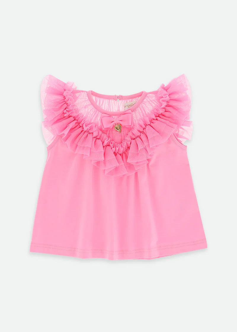 T-Shirt con scollo a balze Bubbles Rose