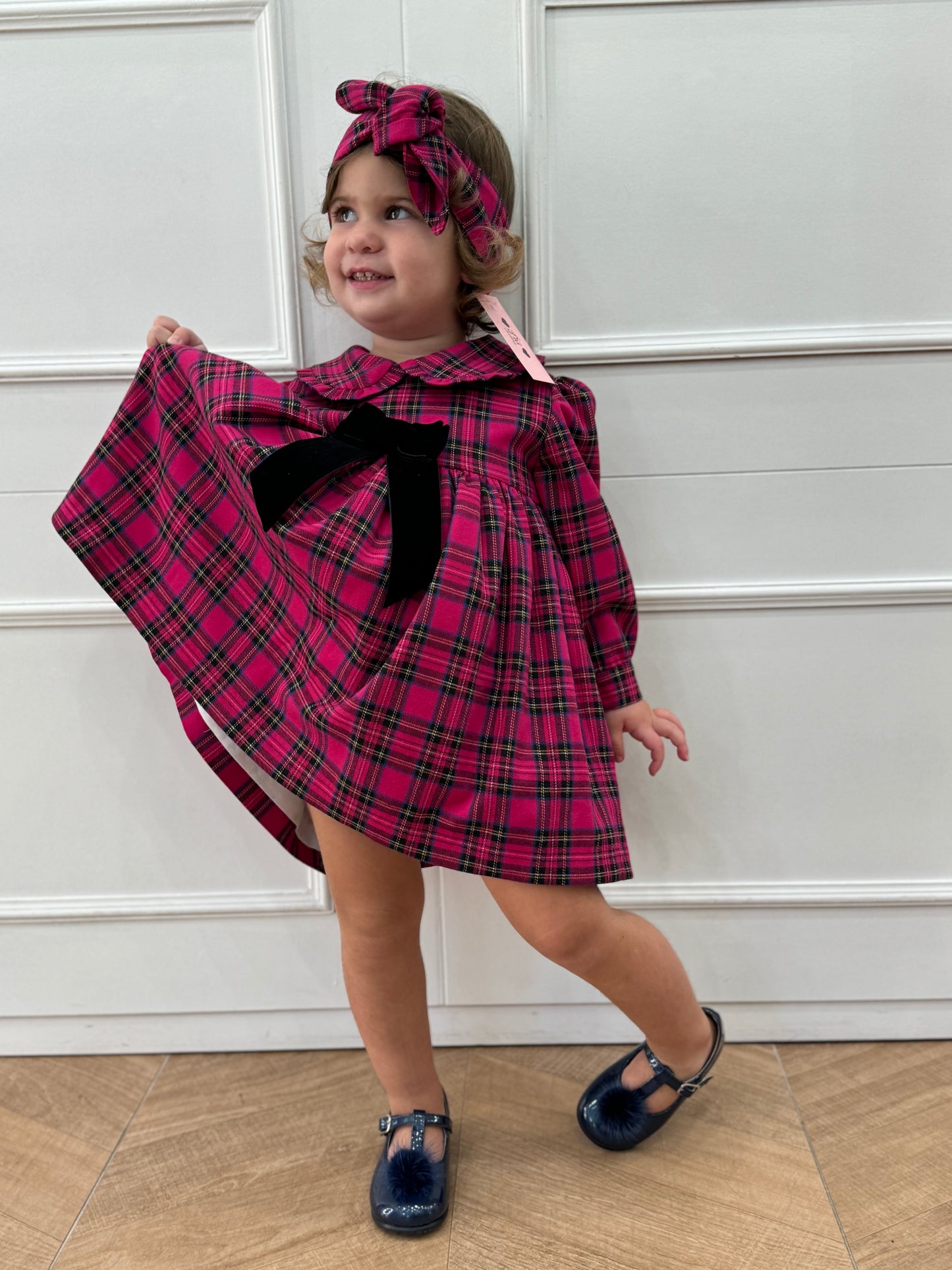 Abito tartan fuxia