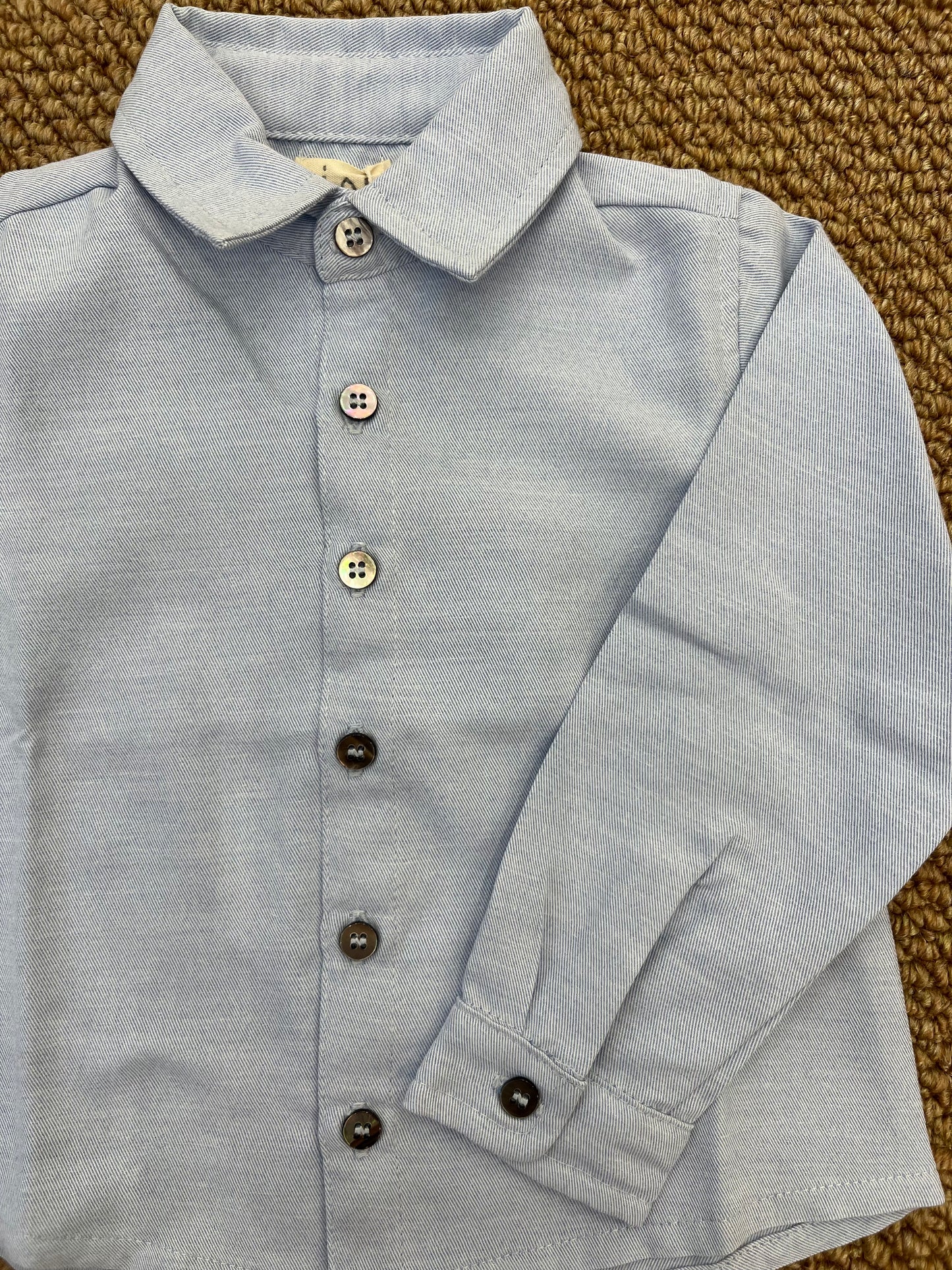 Camicia Bianca/Celeste In Oxford Bottoni Madreperla