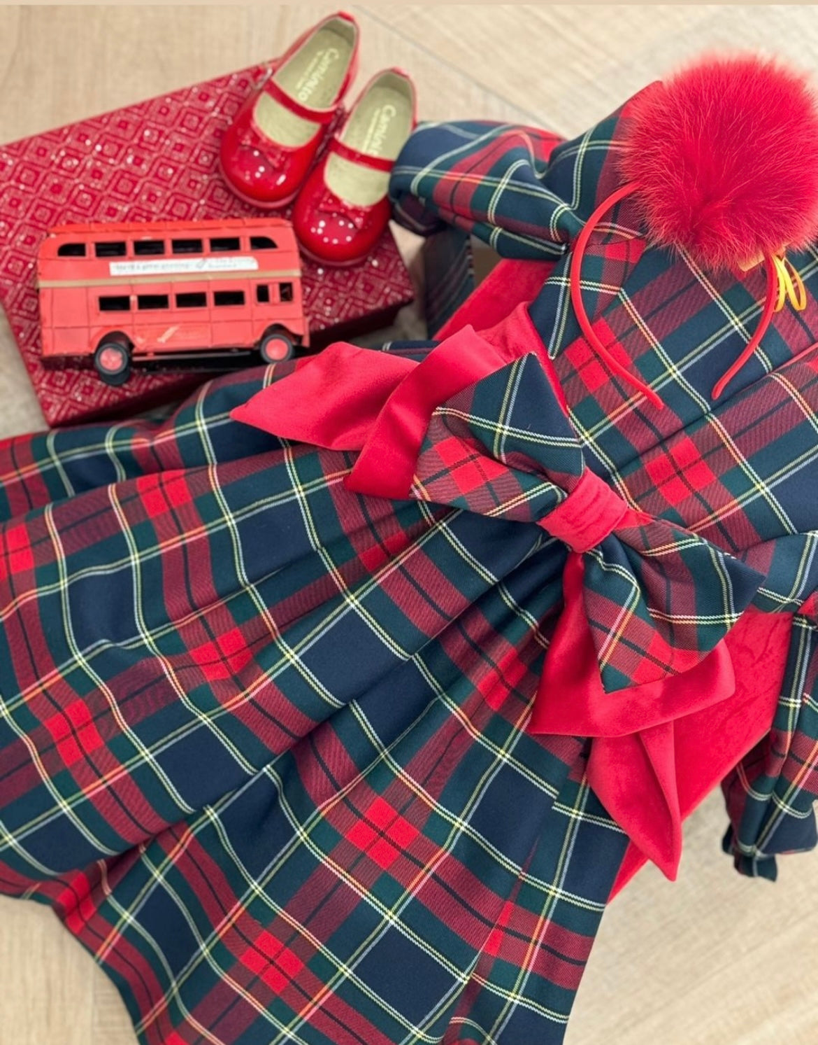 Abito Tartan Con Fioccone