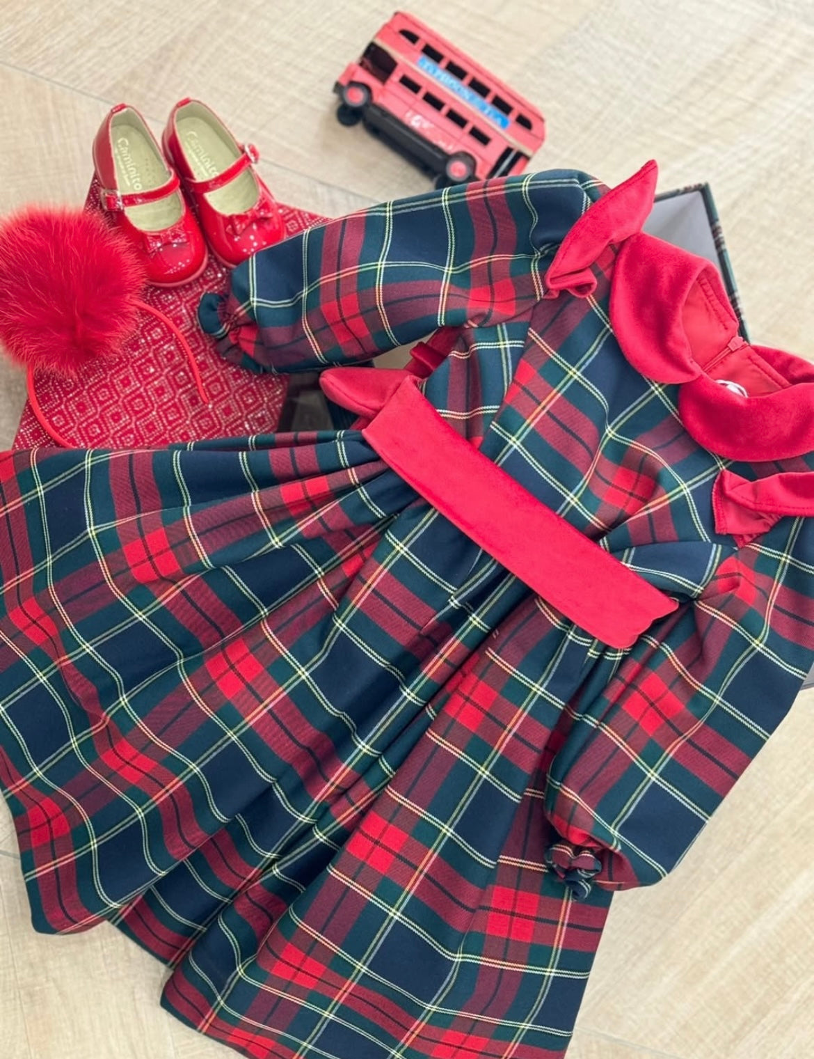 Abito Tartan Con Fioccone