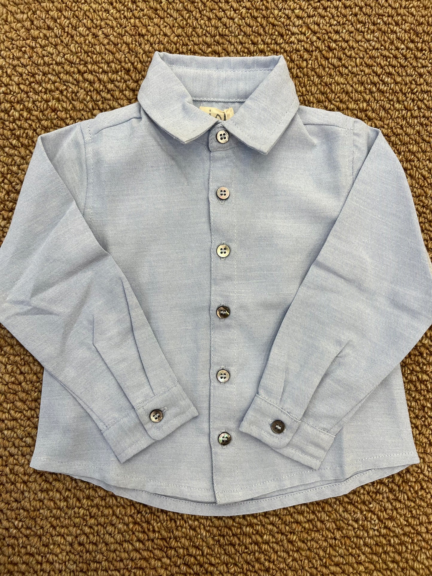 Camicia Bianca/Celeste In Oxford Bottoni Madreperla