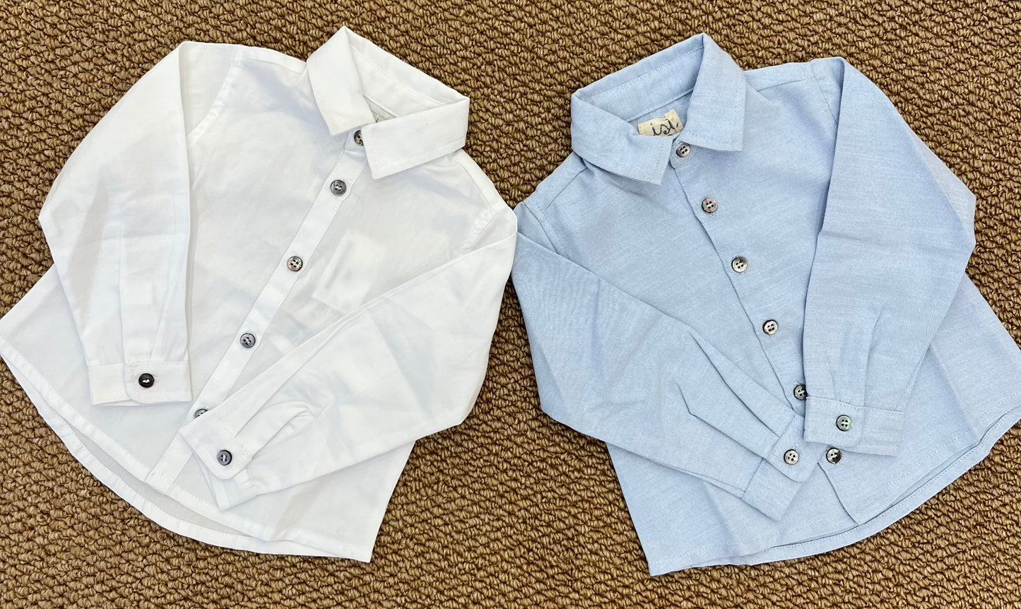 Camicia Bianca/Celeste In Oxford Bottoni Madreperla