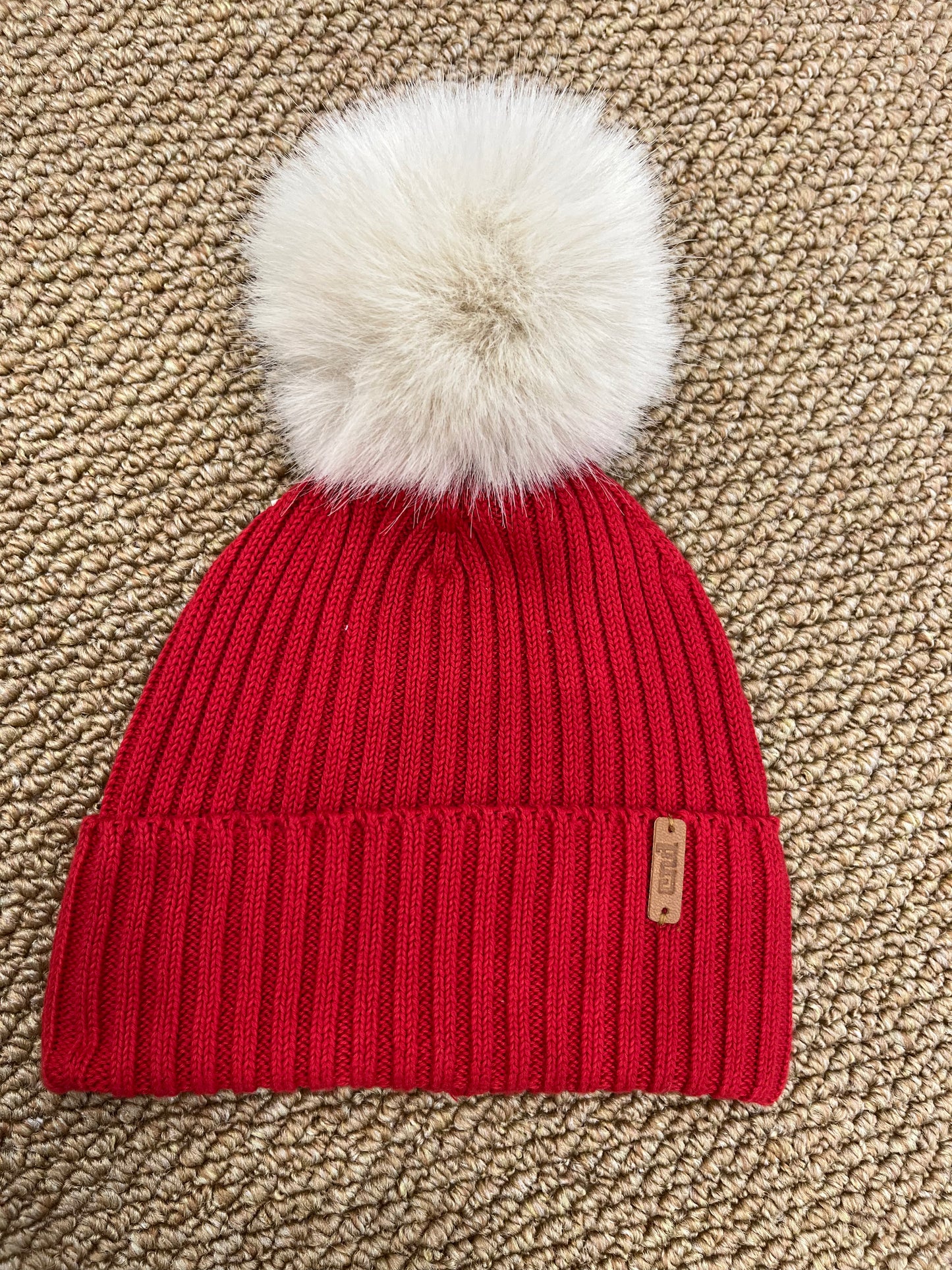 Cappello Condor Beige/Rosso Pon Pon