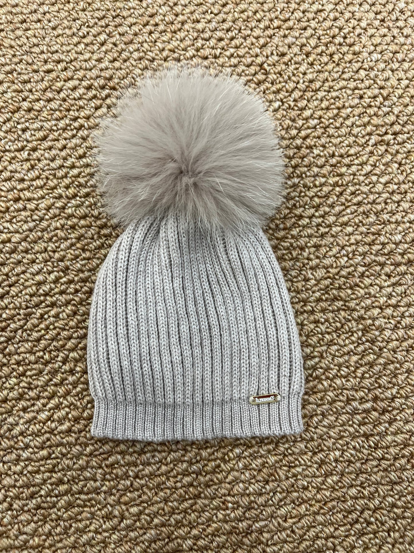 Cappello Pon Pon Neonato/a Beige Pura Lana Vergine IL TRENINO