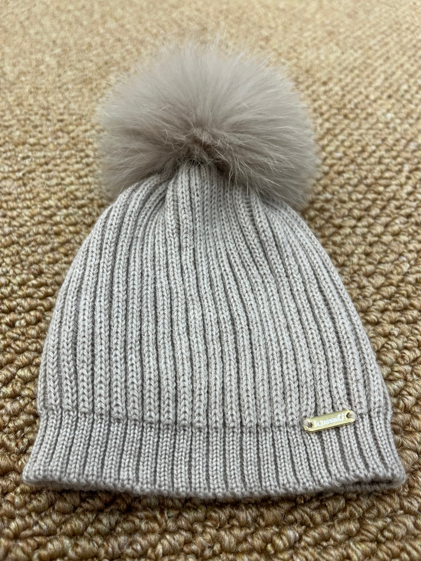 Cappello Pon Pon Neonato/a Beige Pura Lana Vergine IL TRENINO