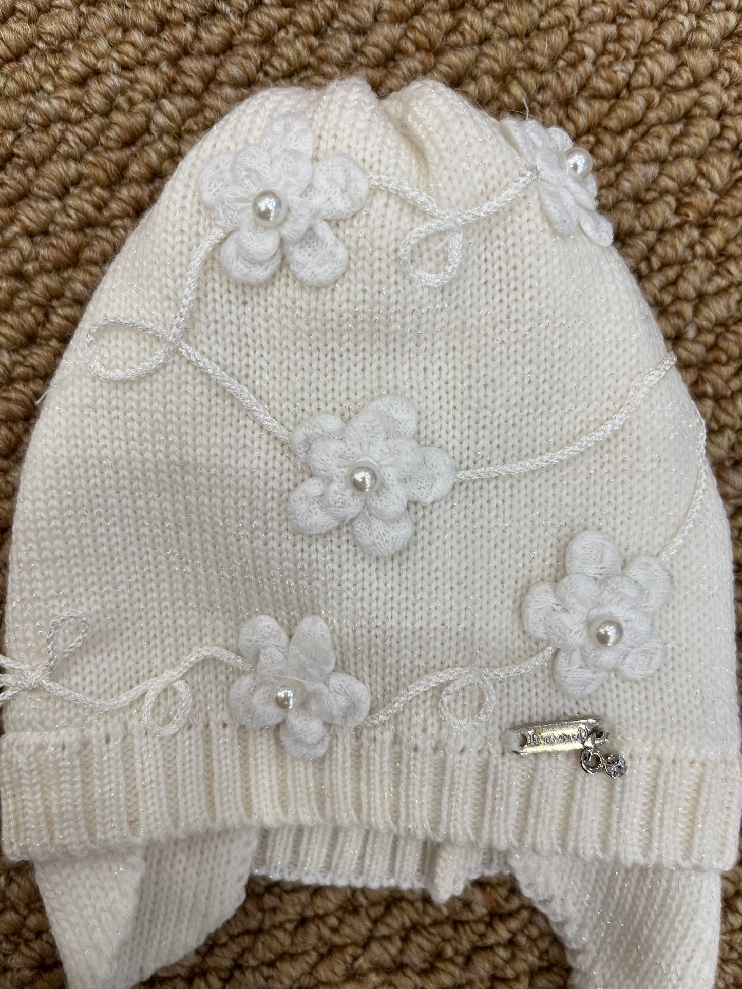 Cuffietta Flowers Neonata Pura Lana Vergine IL TRENINO