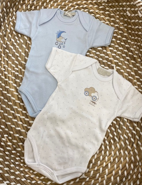 Set 2 Body Cotone Mezza Manica Celeste/Bianco