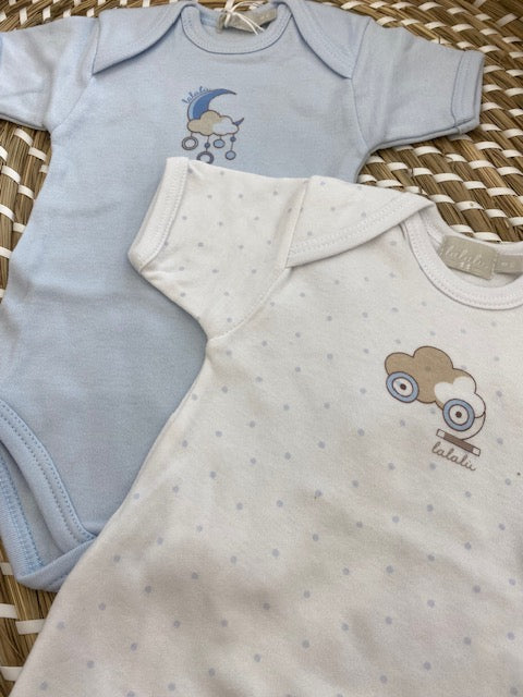 Set 2 Body Cotone Mezza Manica Celeste/Bianco