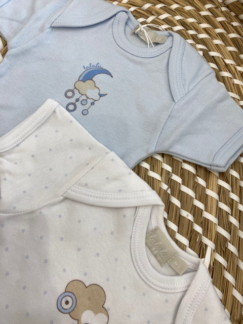 Set 2 Body Cotone Mezza Manica Celeste/Bianco