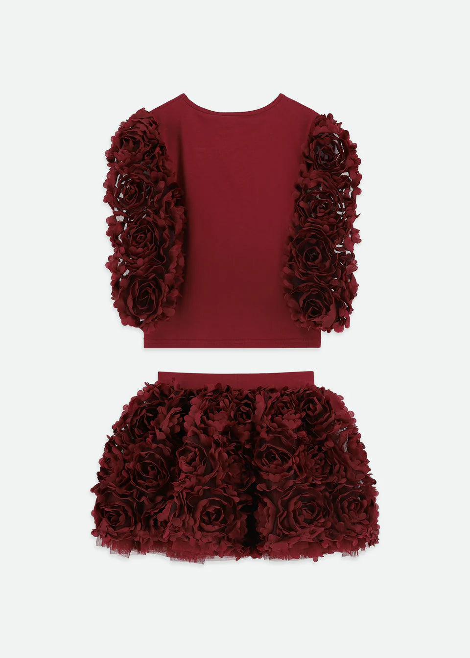 Khaila 3D Tulle Top and Skirt Set Burgundy