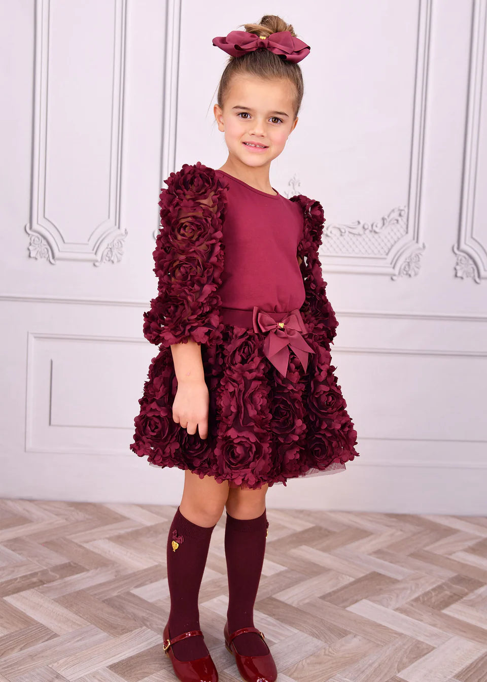 Khaila 3D Tulle Top and Skirt Set Burgundy