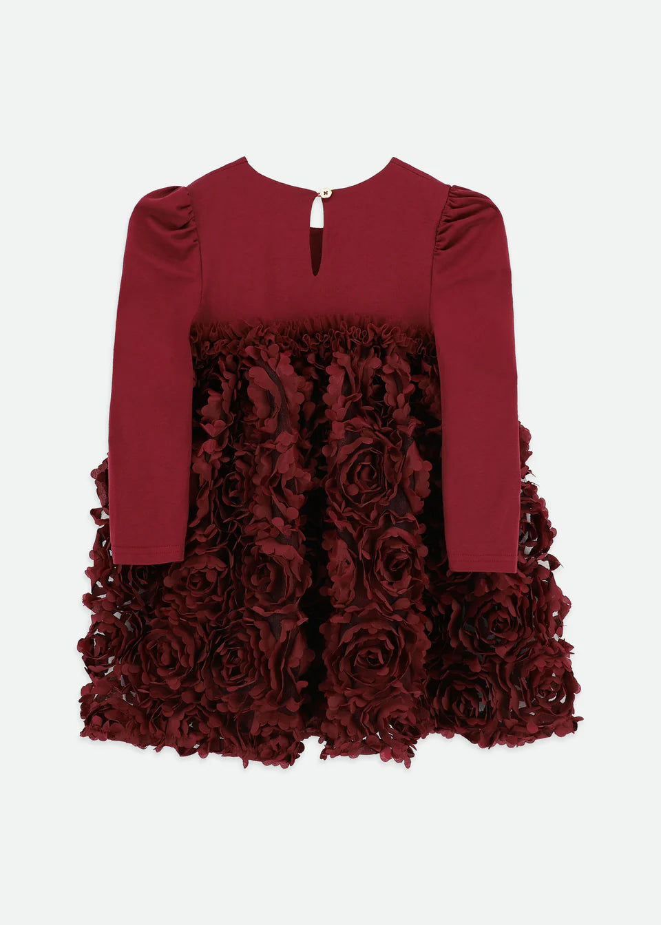 Lively 3D Roses Dress Burgundy