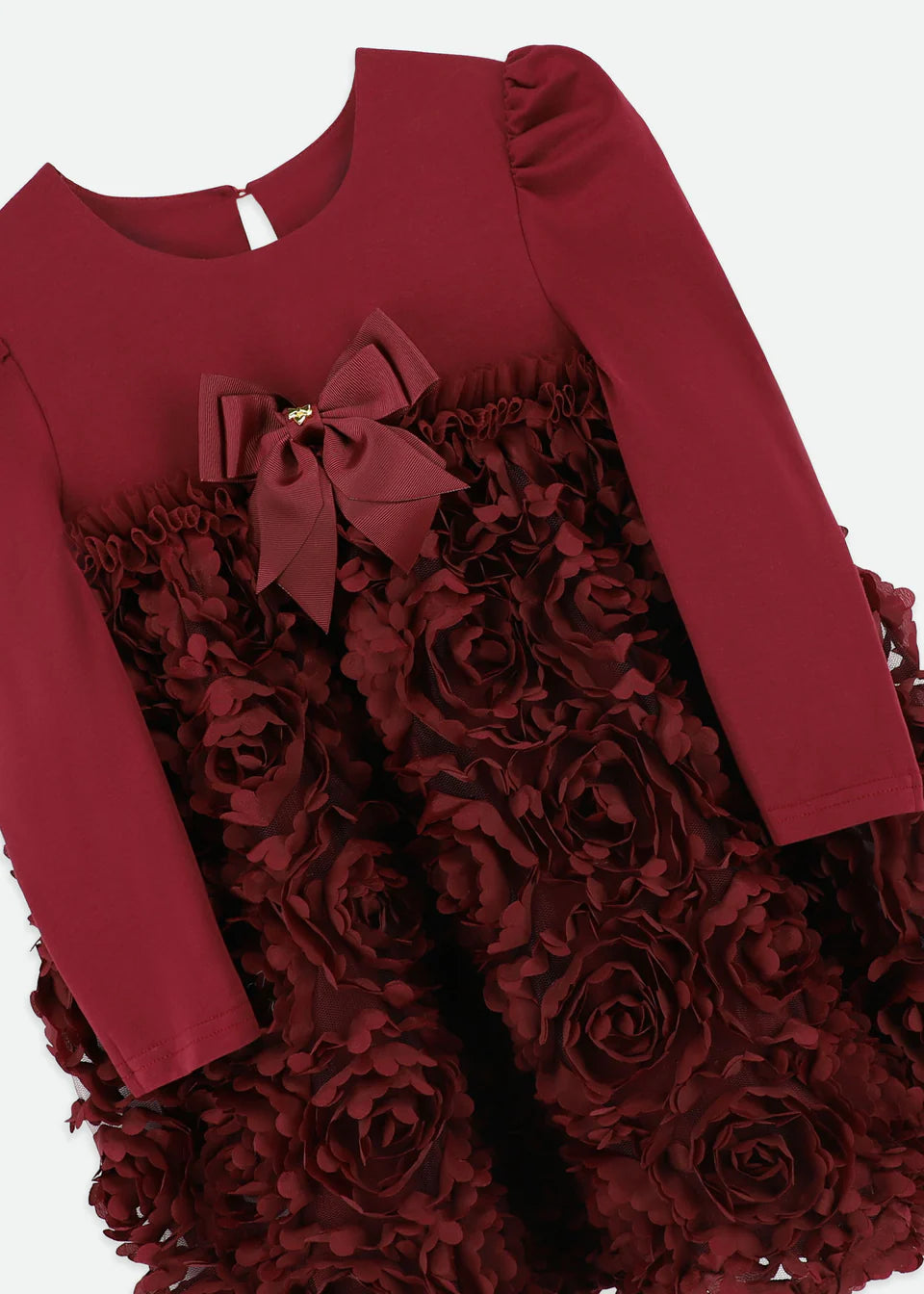 Lively 3D Roses Dress Burgundy