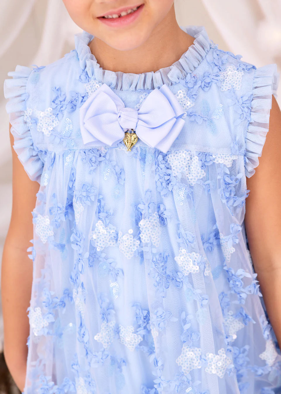 Abito Tilly Sequin Flower Tulle Pale Blue