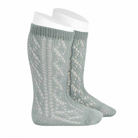 Calze Lunghe Traforate In Cotone Perle' Extrafine VERDE POLVERE