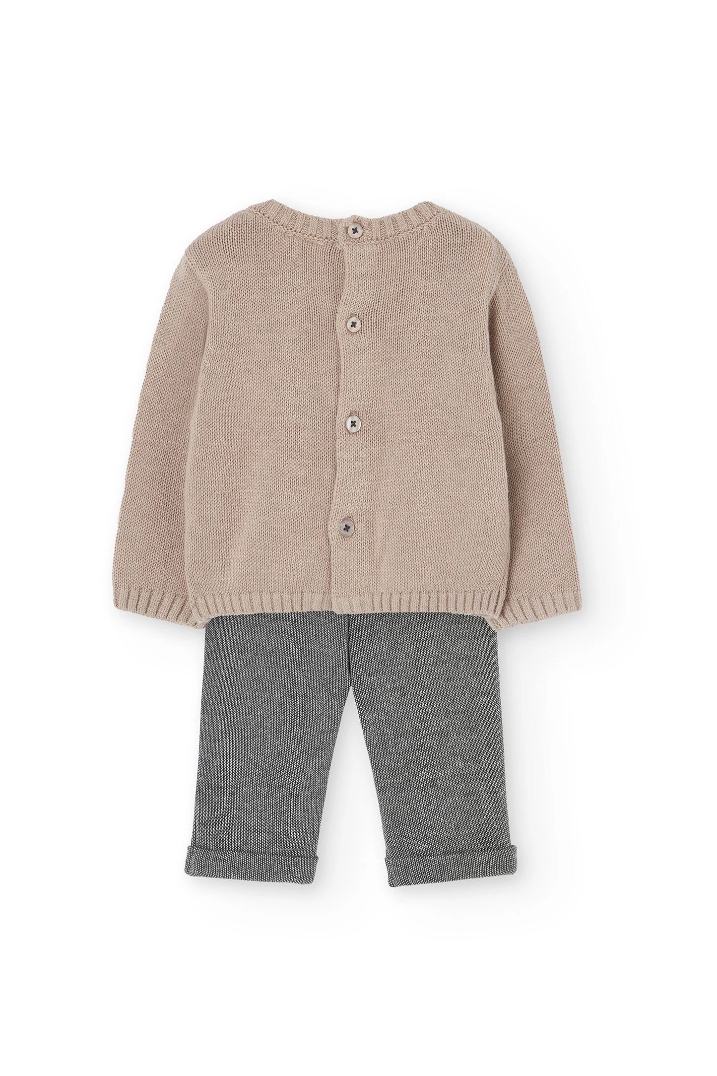 Completo neonato beige a maglia con animali