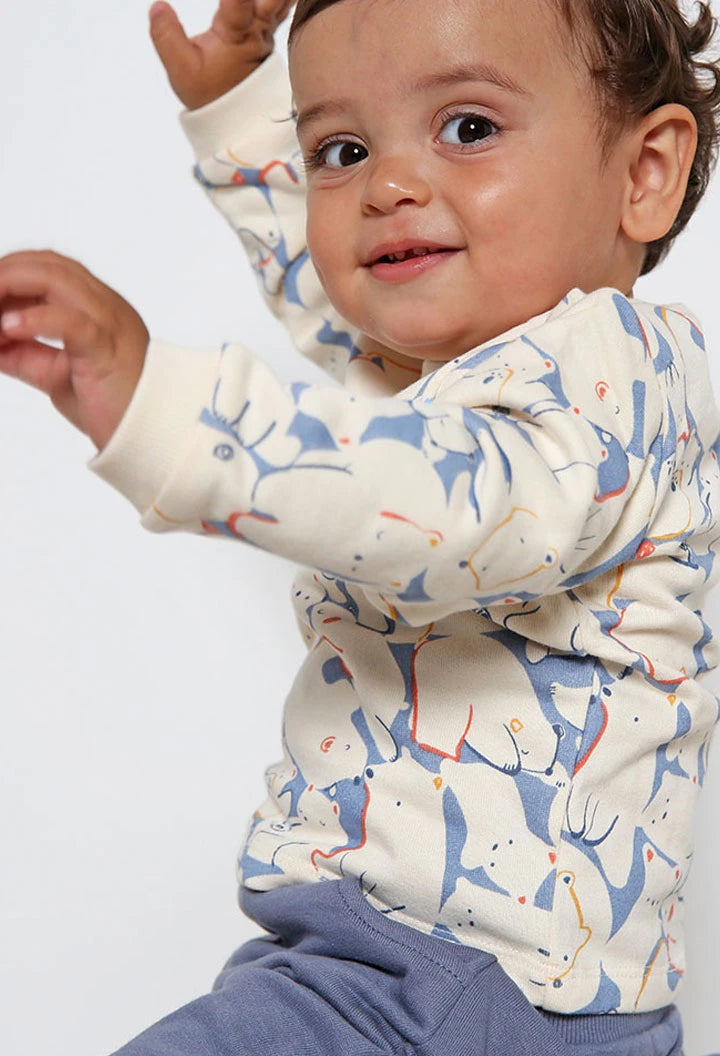 Completo neonato in maglia animali blu