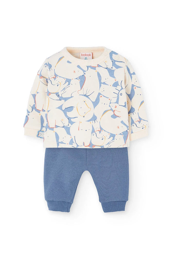 Completo neonato in maglia animali blu