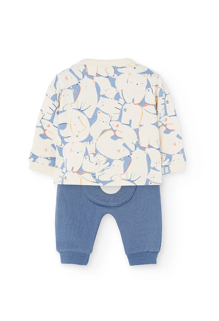 Completo neonato in maglia animali blu