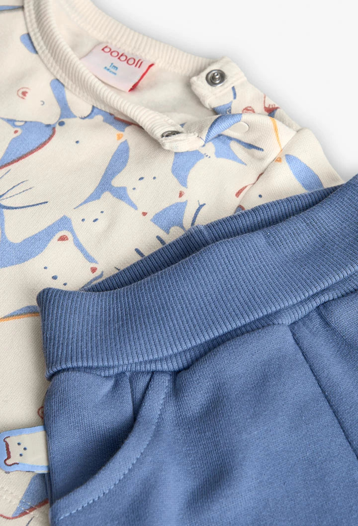 Completo neonato in maglia animali blu