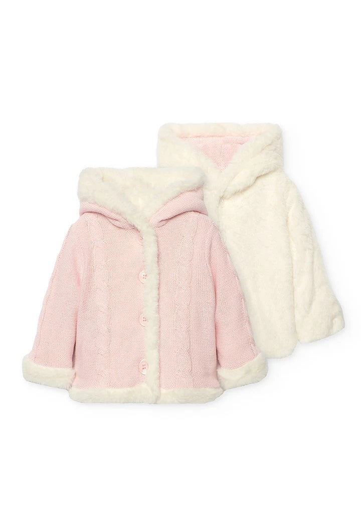 Cappottino per neonata reversibile rosa e bianca