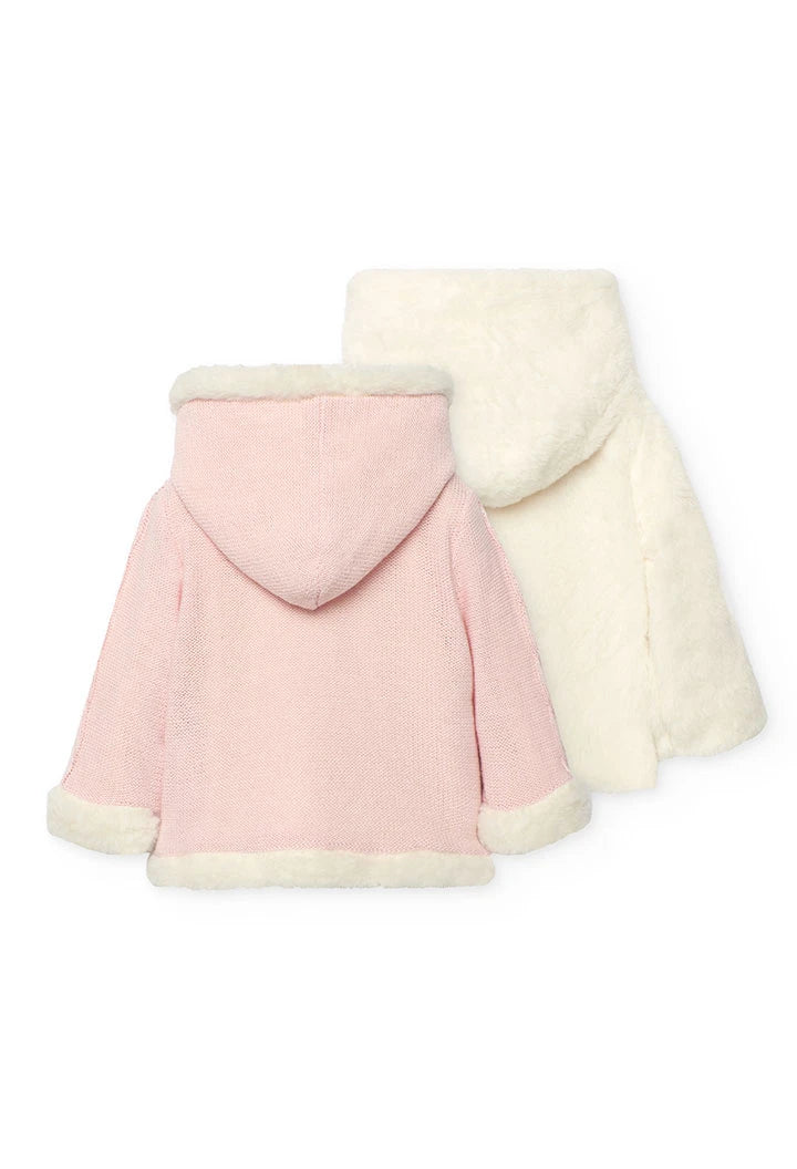 Cappottino per neonata reversibile rosa e bianca