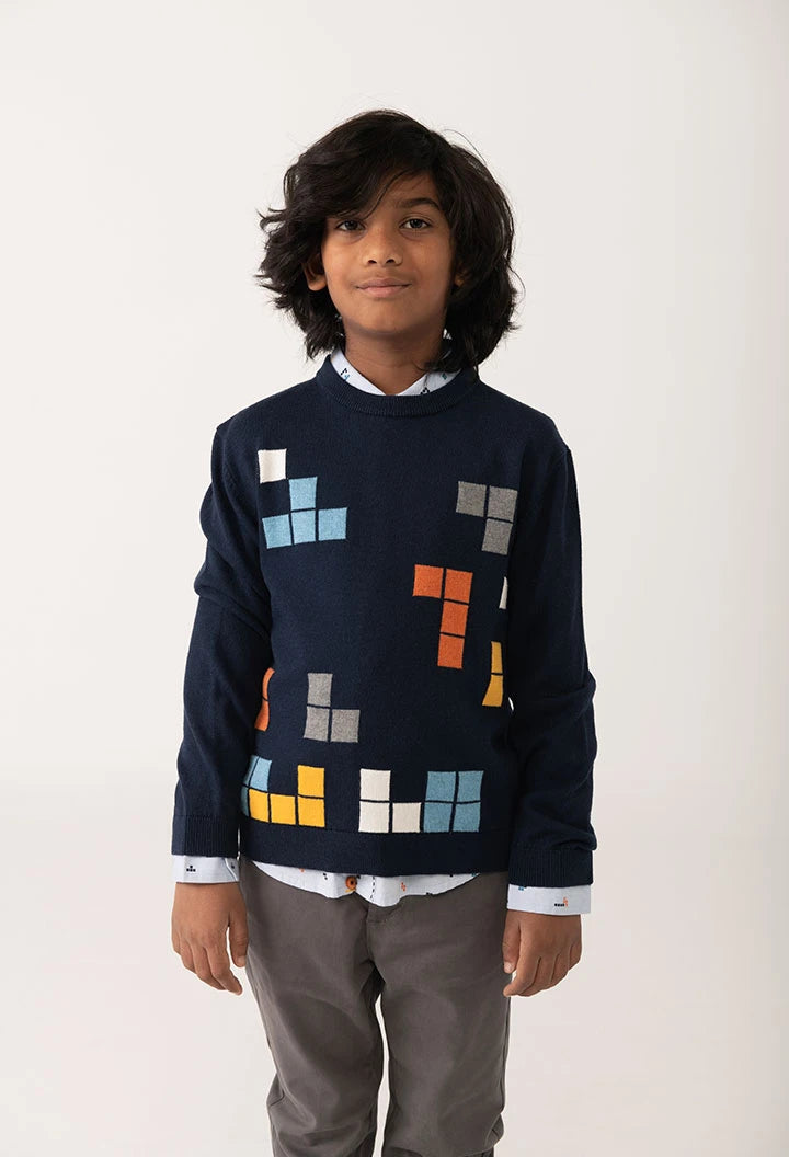 Maglione bambino geometrico blu