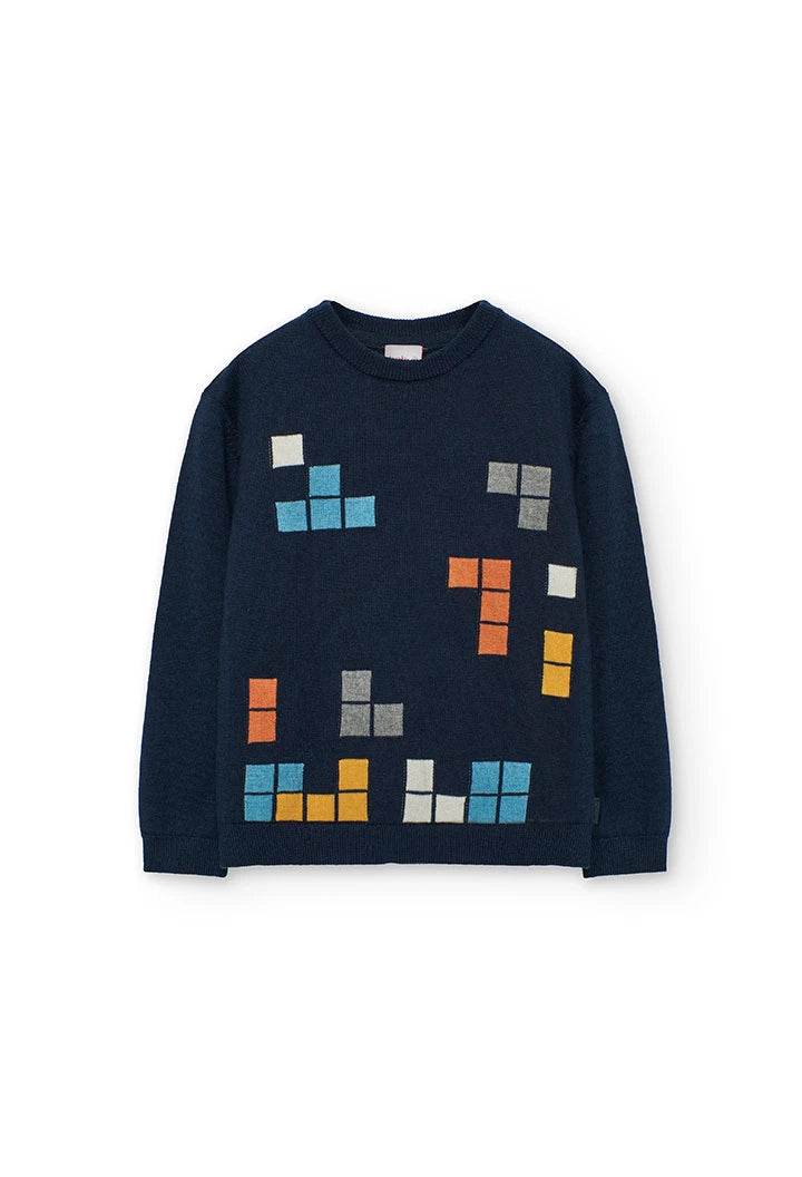 Maglione bambino geometrico blu