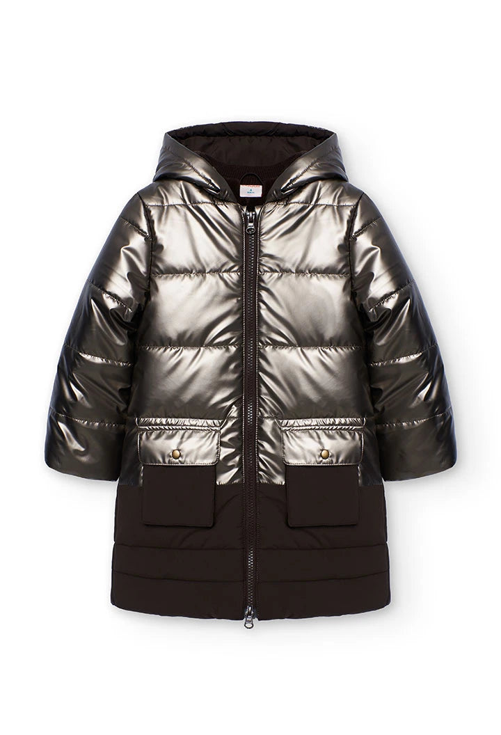 Parka bambina tessuto tecnico marrone