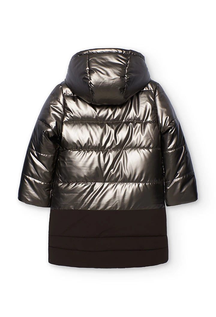Parka bambina tessuto tecnico marrone