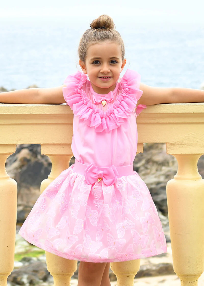 T-Shirt con scollo a balze Bubbles Rose
