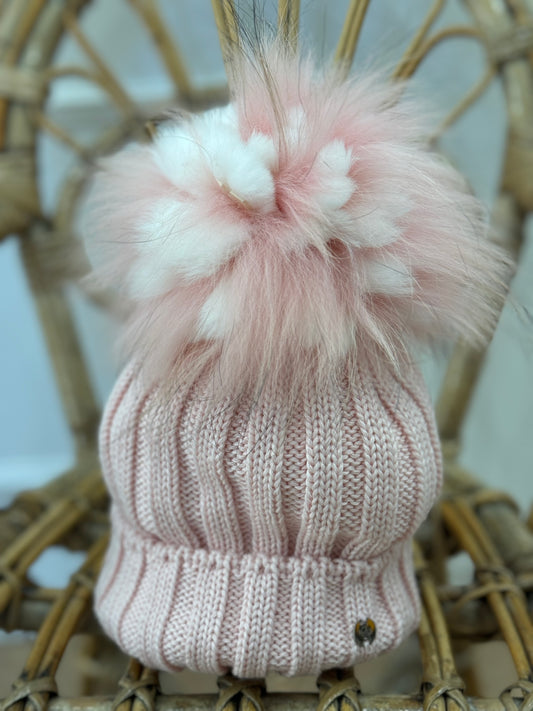 Cappello lana rosa bis color