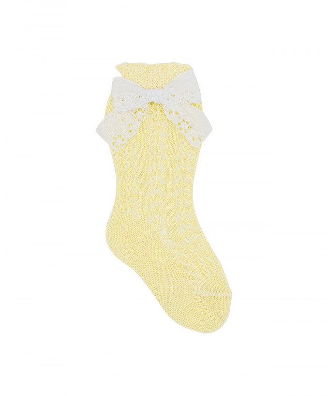 Calzino Lungo In Cotone/Filo di Scozia con Motivo Traforato e Fiocco San Gallo Applicato COCCOLI NL1435F