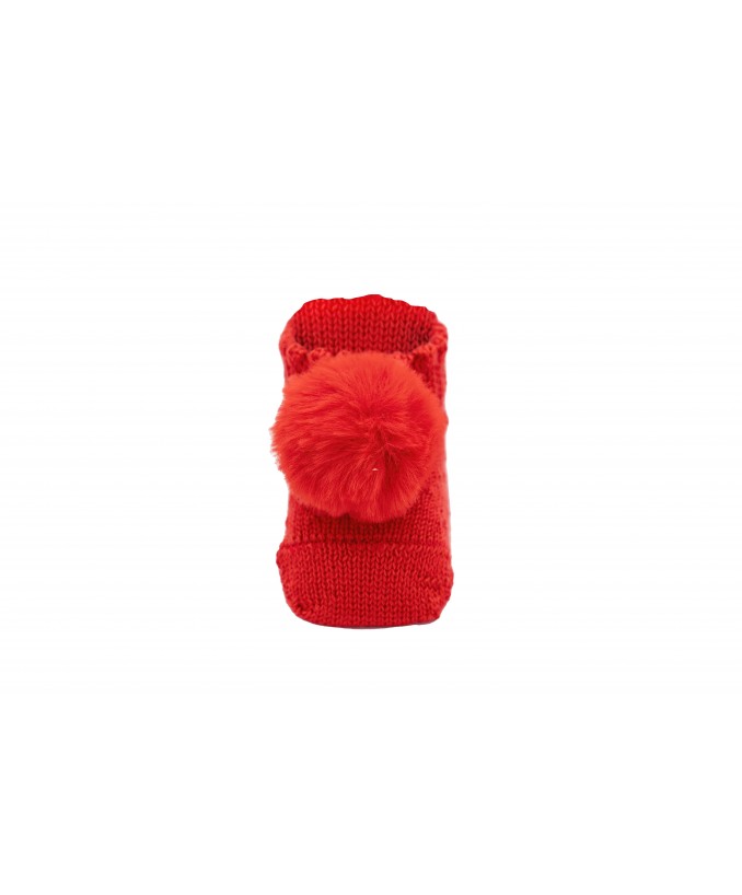 Babbucce Lana Con Motivo Traforato Con Pompon