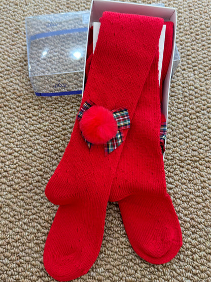 Calzamaglia traforata tartan ponpon