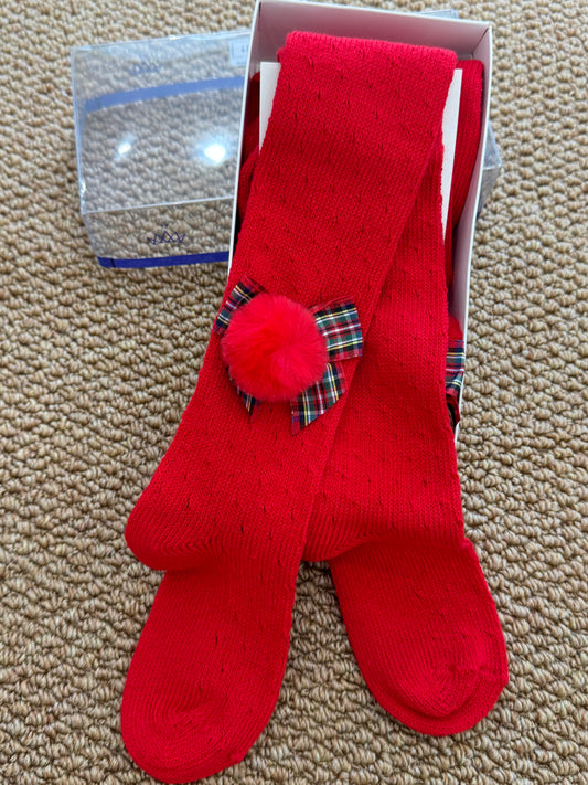 Calzamaglia traforata tartan ponpon