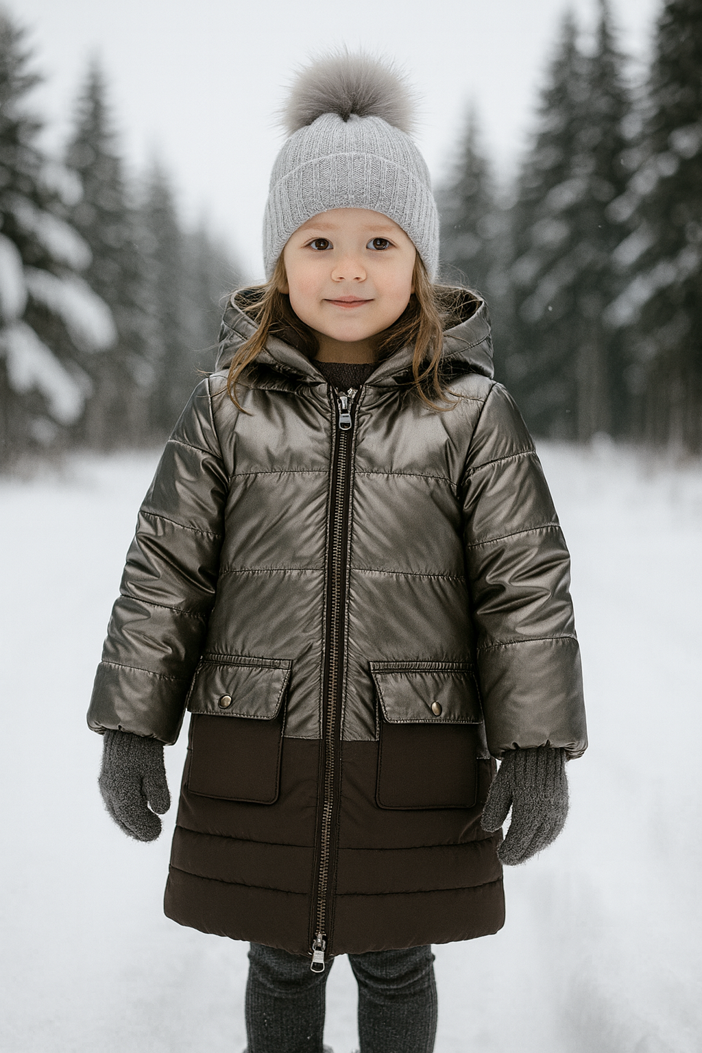Parka bambina tessuto tecnico marrone