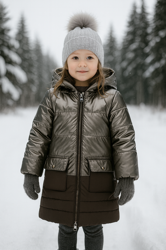 Parka bambina tessuto tecnico marrone