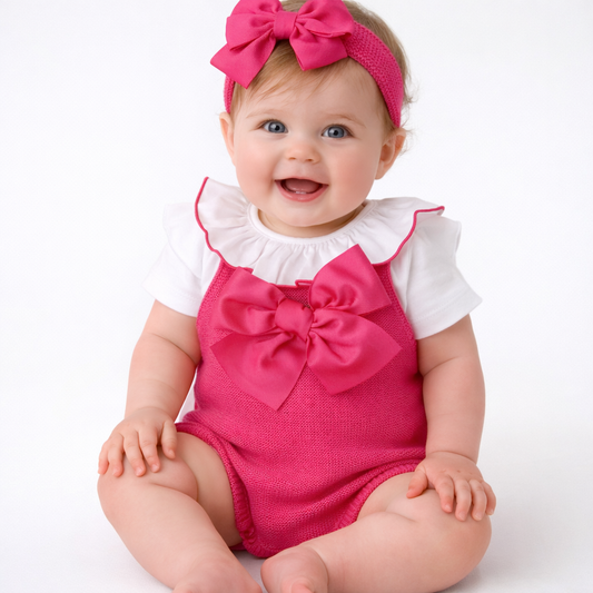 Pagliaccetto a punto legaccio con fiocco grande Con Body Cuore FUCSIA CONDOR