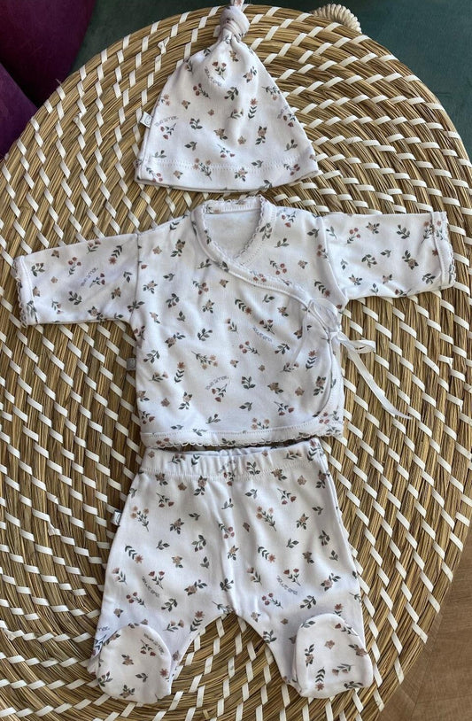 Completo Clinico PREMATURI Fiori 3 pezzi Cotone TODO AMOR