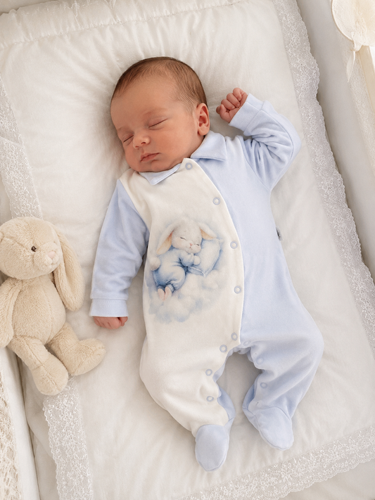 Tutina cotone interlock bunny azzurro